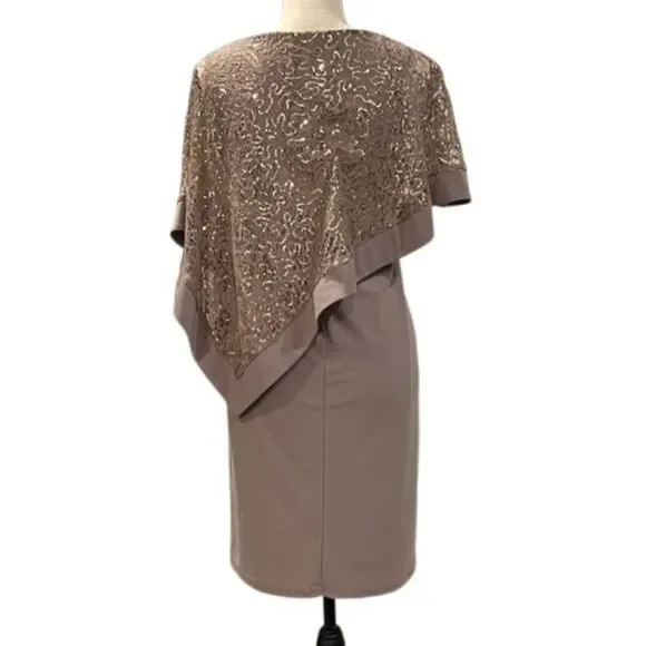 R&M Richard’s Asymmetrical Sequin Patterned Poncho Sheath Dress - Picture 7 of 11